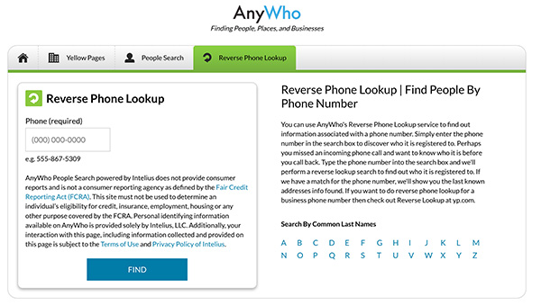 Anywho Reverse Phone Lookup